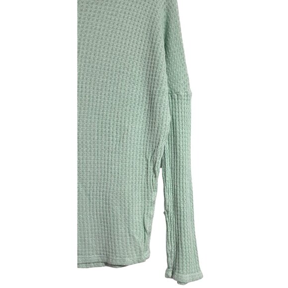 Y2K Top Womens XS Mint Green Waffle Knit Long Sleeve Shirt With Floral Lace Back - Picture 4 of 8
